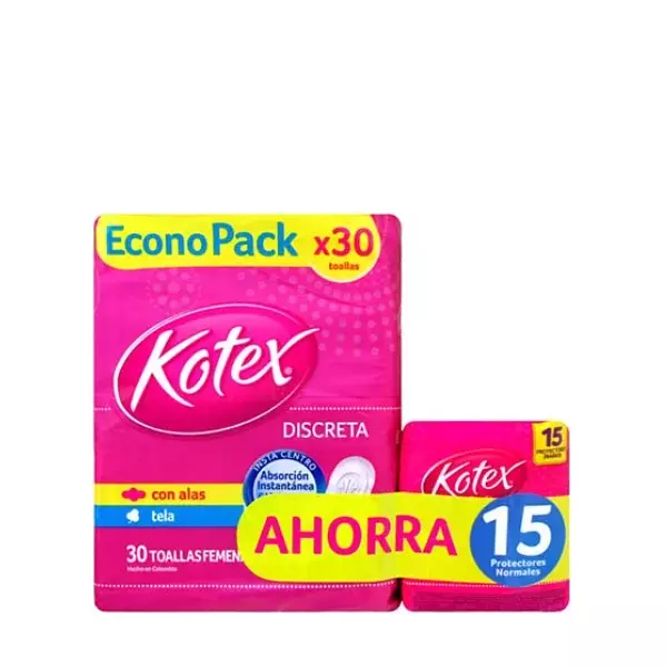 Toalla Higienica Kotex Discreta Ultraflexibles Tela x30+15 Protec