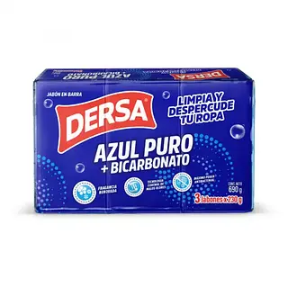 Jabón En Barra Dersa Azul Puro + Bicarbonato X3
