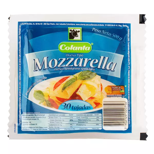 Queso Mozarella Colanta Tajado X30