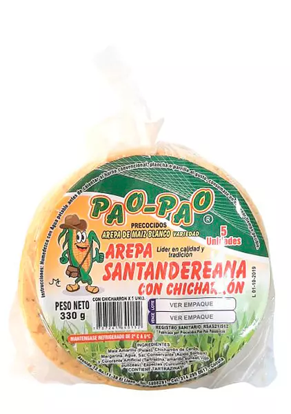 Arepa Santandereana Con Chicharrón Pao Pao X5