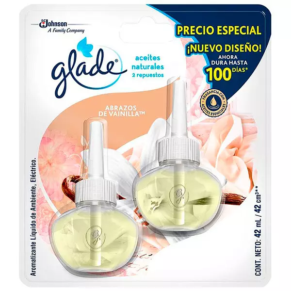 Ambientador Glade Repuesto Aceite Abrazos Vainilla X2